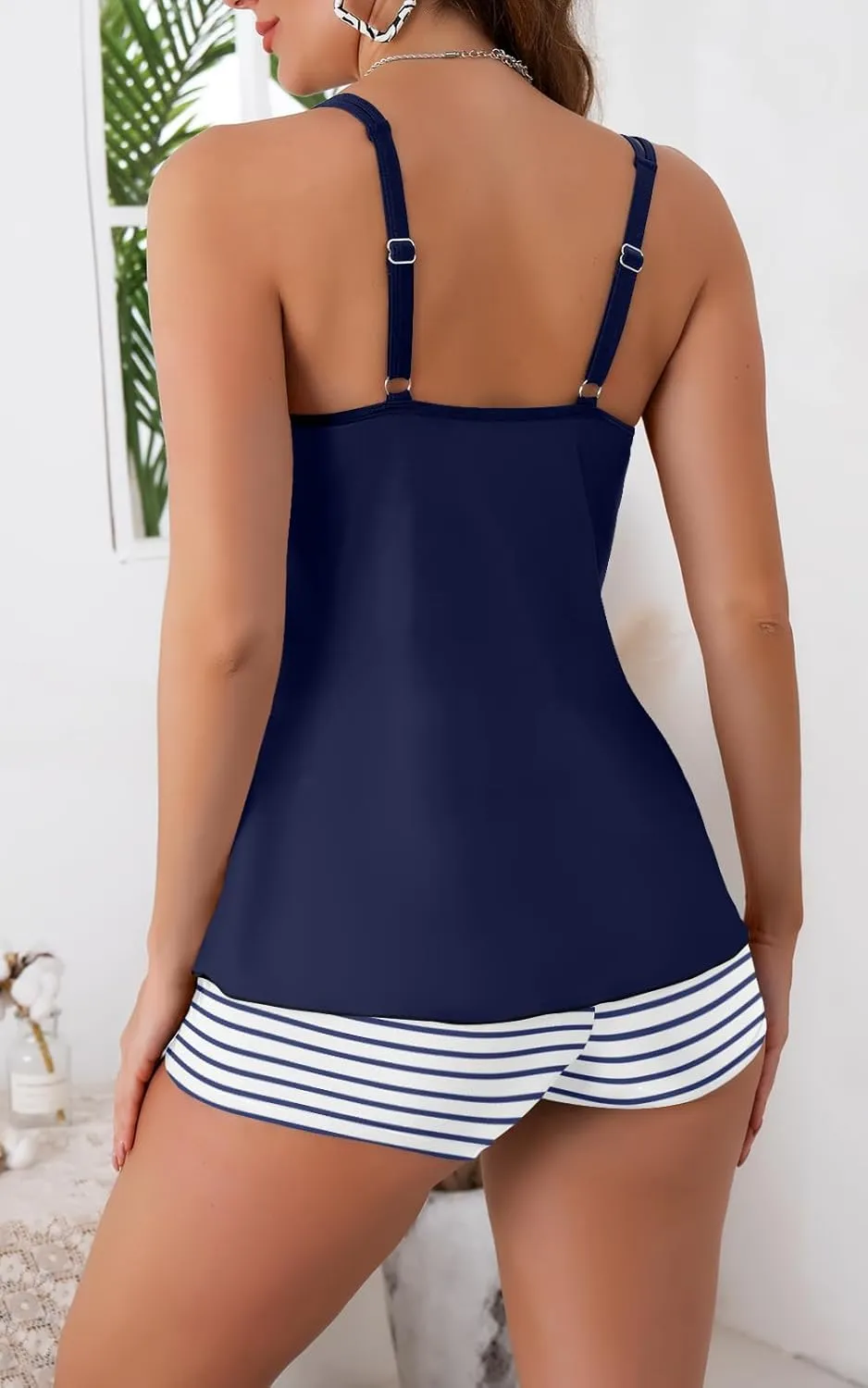 B2prity Tankini Swimsuits for Women Two Piece Bathing Suits Tummy Control Long Torso Tank Tops with Shorts
