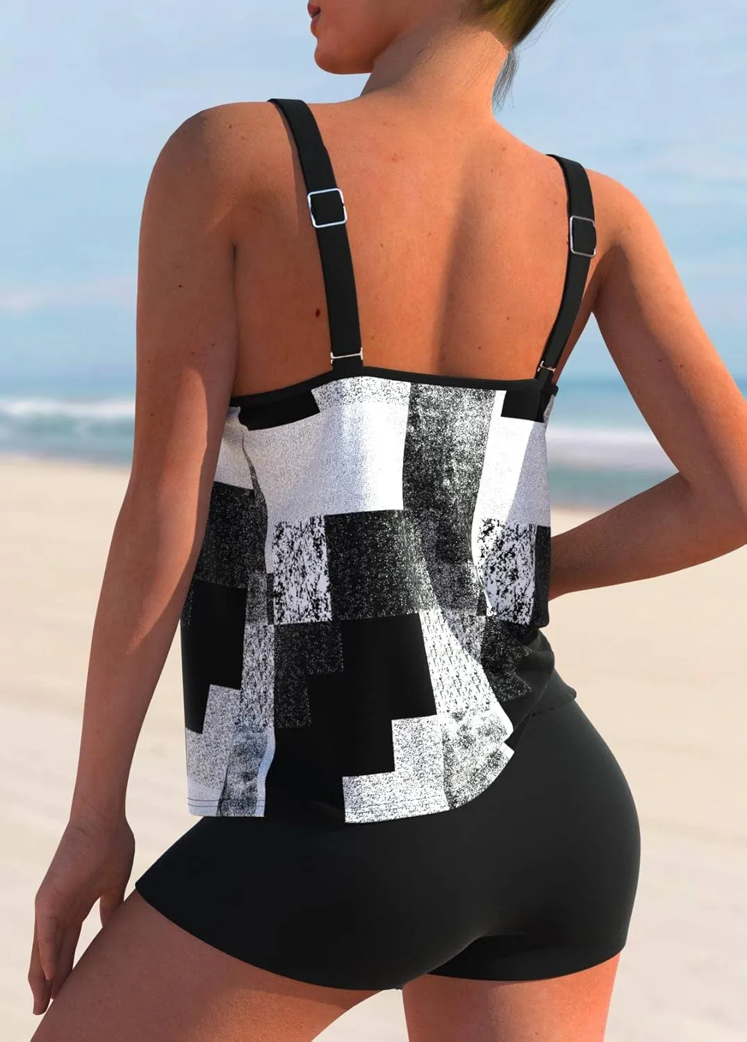 B2prity Tankini Swimsuits for Women Two Piece Bathing Suits Tummy Control Long Torso Tank Tops with Shorts