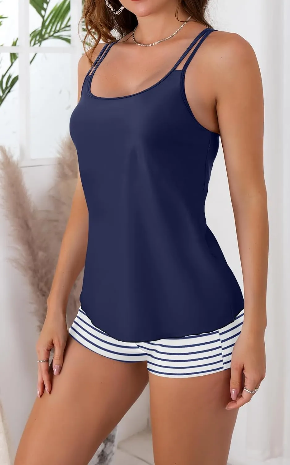 B2prity Tankini Swimsuits for Women Two Piece Bathing Suits Tummy Control Long Torso Tank Tops with Shorts