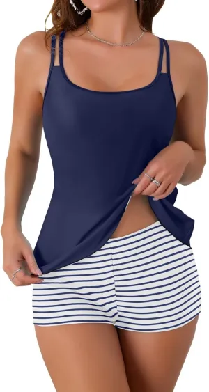 B2prity Tankini Swimsuits for Women Two Piece Bathing Suits Tummy Control Long Torso Tank Tops with Shorts