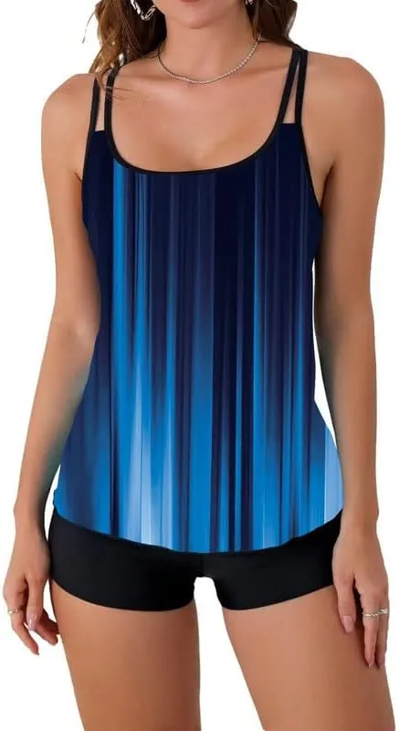 B2prity Tankini Swimsuits for Women Two Piece Bathing Suits Tummy Control Long Torso Tank Tops with Shorts