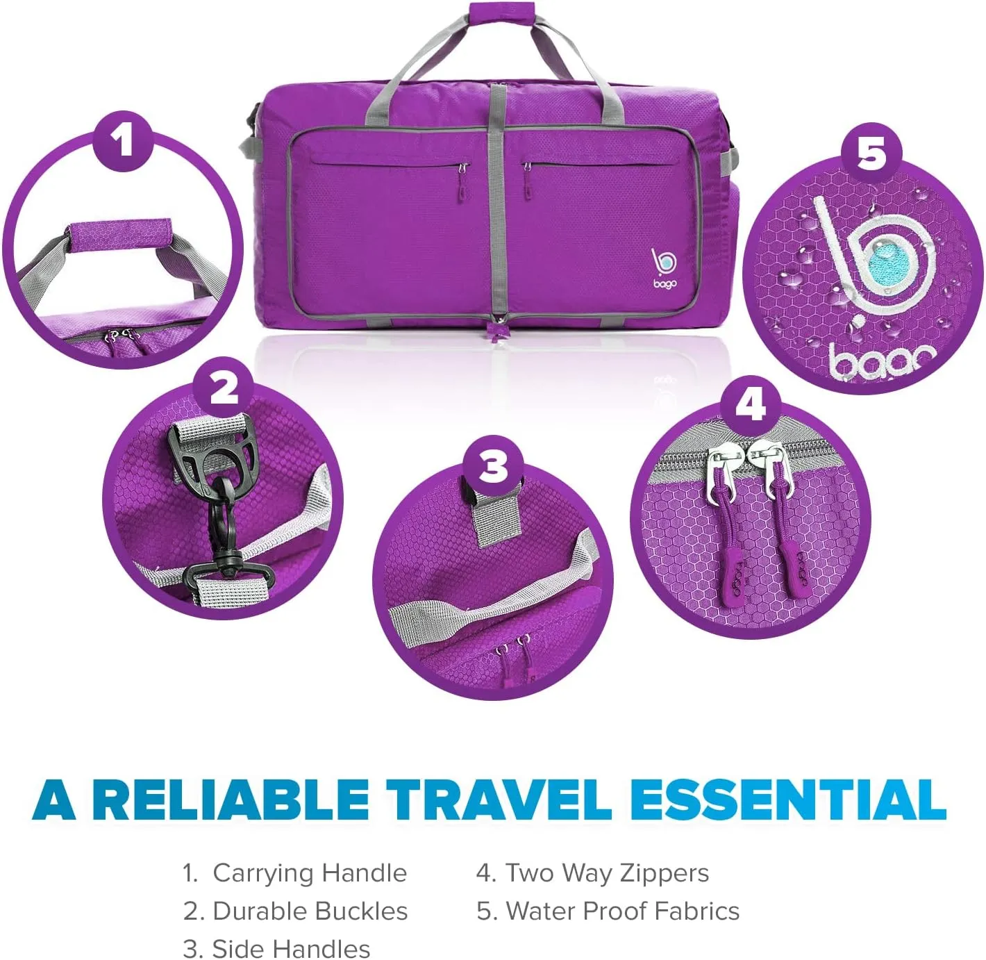 Bago 40L 60L 80L 100L 120L 140L Duffel Bags for Traveling  Durable Lightweight Waterproof Foldable Duffle Bag for Travel with Shoe Compartment, Packable Collapsible Overnight Bag for Men & Women