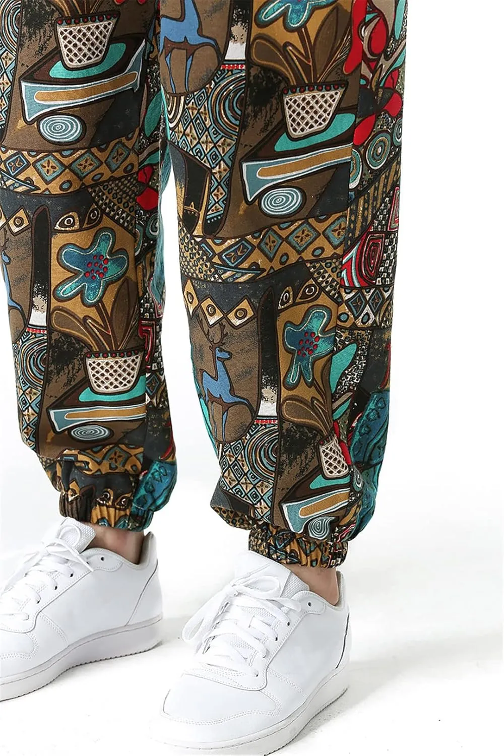 Bciopll Mens Nation Print Cotton Linen Joggers Pants Hip Hop Harem Trousers