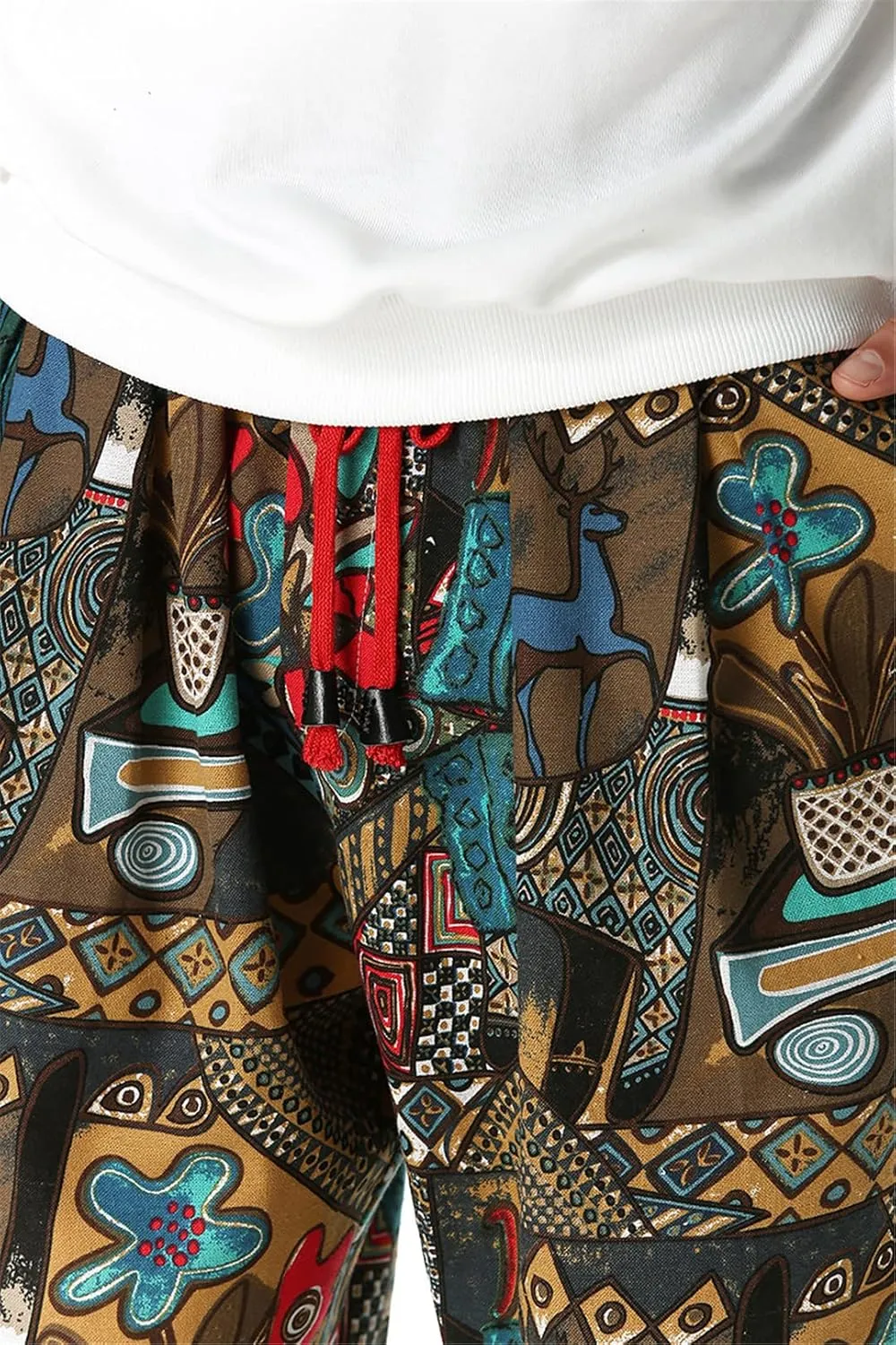 Bciopll Mens Nation Print Cotton Linen Joggers Pants Hip Hop Harem Trousers