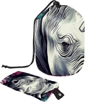 Beautiful Flowers with Rhino 29 Travel Cosmetic Bags Makeup Bag for Women, Foldable Drawstring Travel Cosmetic Bags, Portable Toiletry Bucket Bag