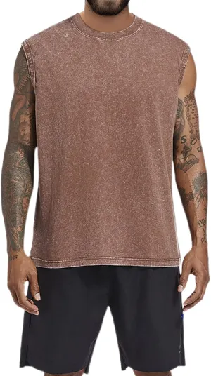BINTEHGS Muscle Sleeveless Shirts for Men Cotton Summer Plain Gym Workout Tank Tops Crewneck Solid Loose Fit Hippie Tanks