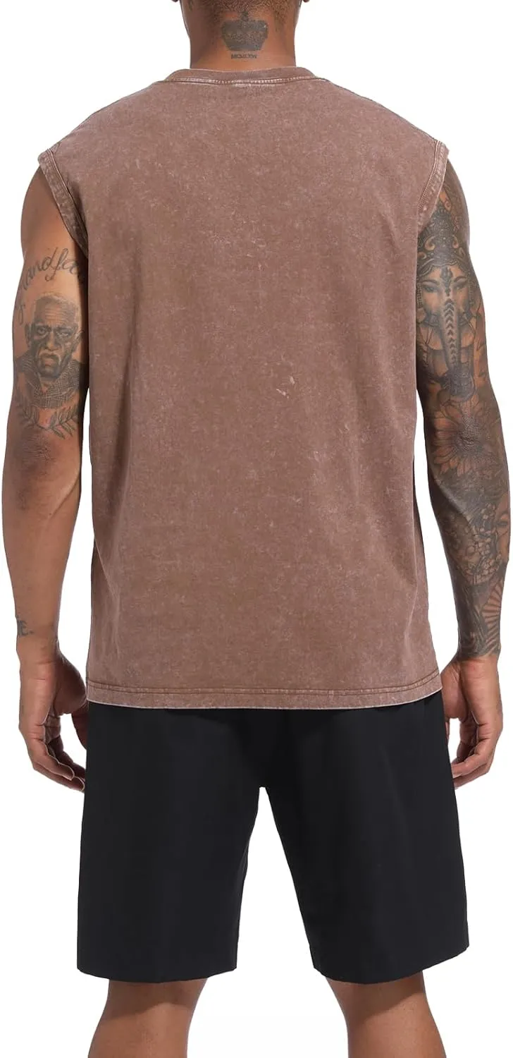 BINTEHGS Muscle Sleeveless Shirts for Men Cotton Summer Plain Gym Workout Tank Tops Crewneck Solid Loose Fit Hippie Tanks