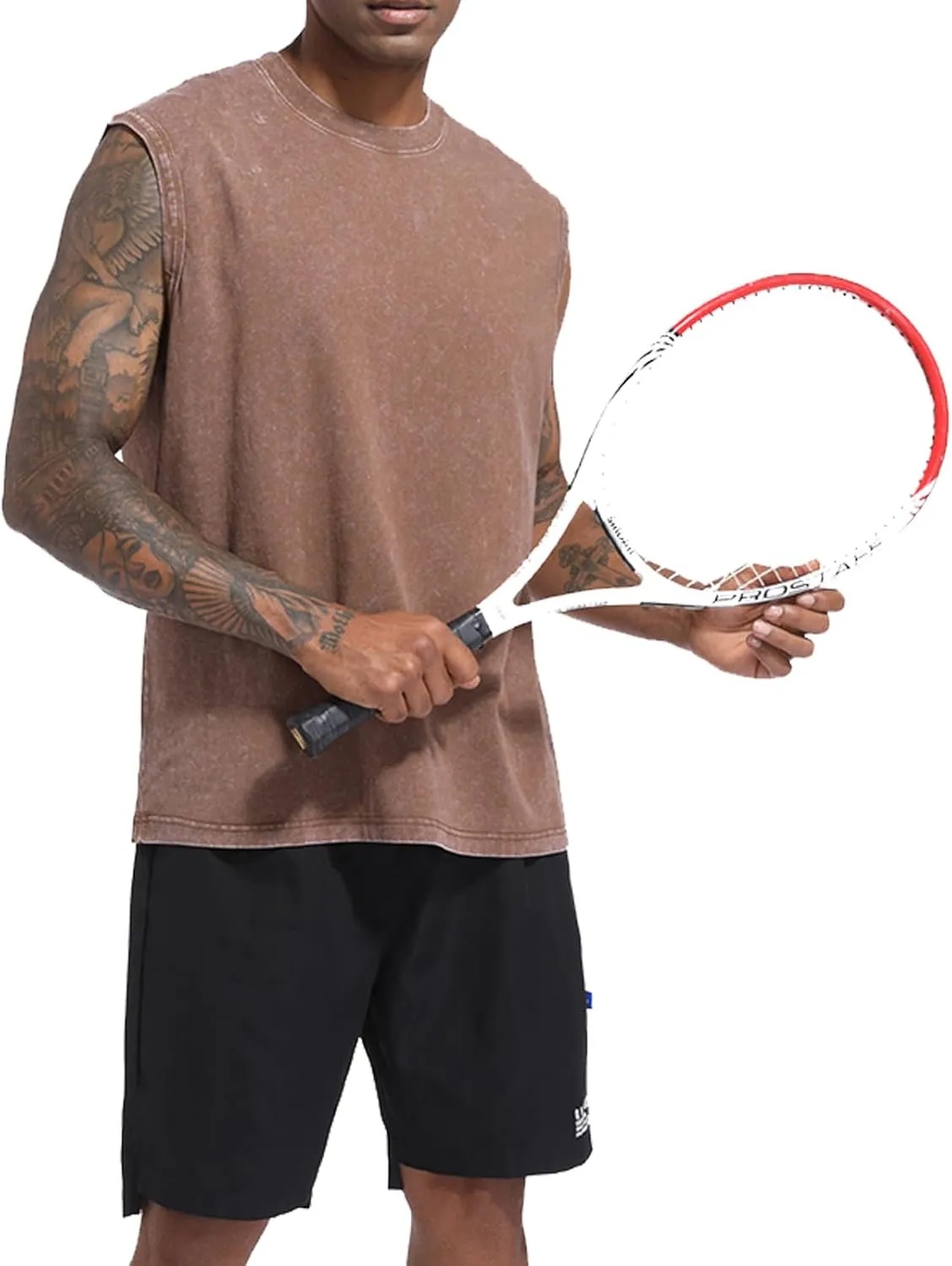 BINTEHGS Muscle Sleeveless Shirts for Men Cotton Summer Plain Gym Workout Tank Tops Crewneck Solid Loose Fit Hippie Tanks