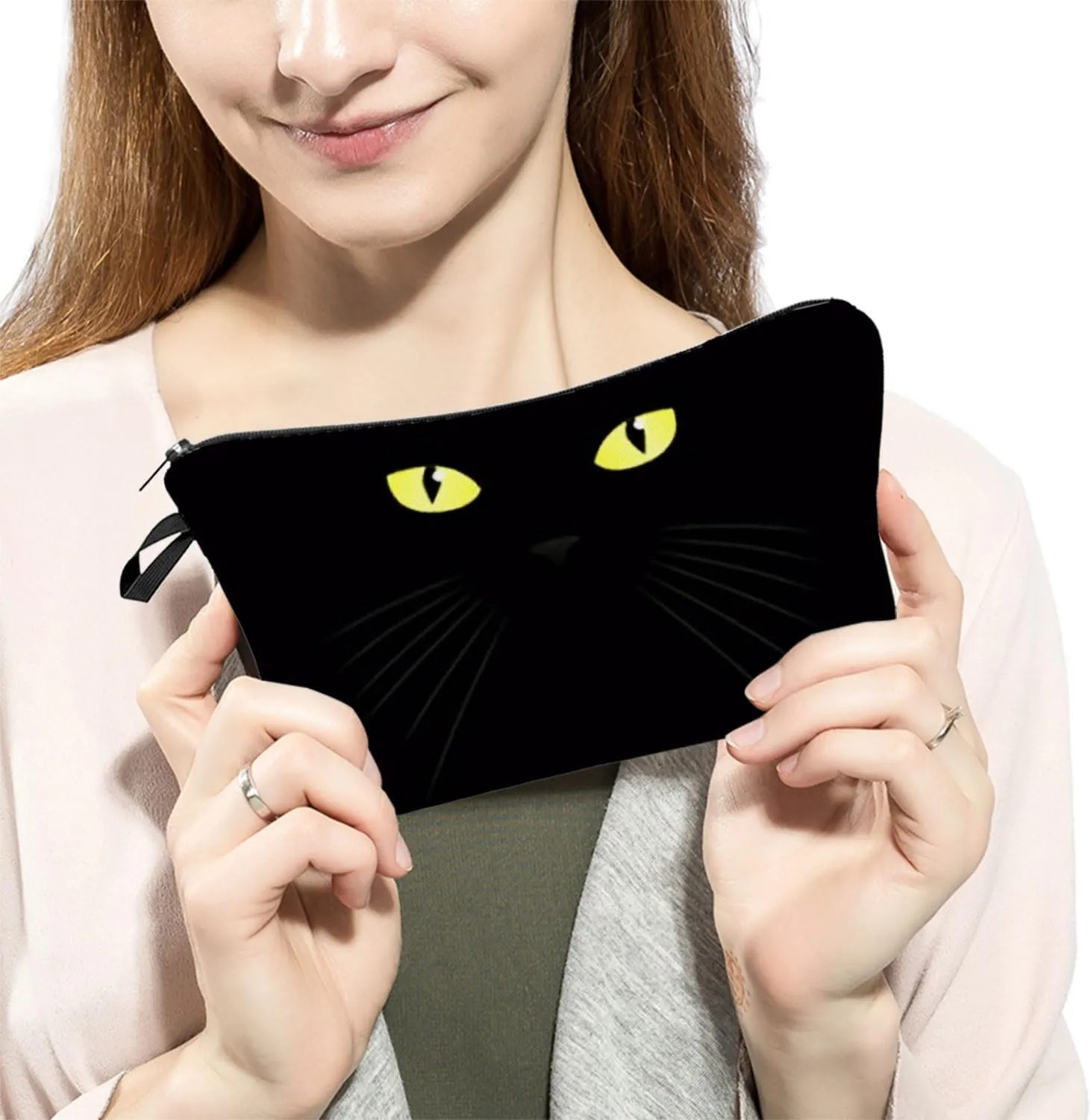 Black Cat Cosmetic Bag for Women Cute Small Makeup Bag for Purse Travel Toiletry Zipper Pouch for Girls Gift for Cat Lovers Black Cat Makeup Bag for Her