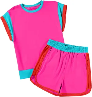 blibean Girls 2025 Summer Clothes Sets Kids Colorblock Matching Outfits Size 6-15 Years