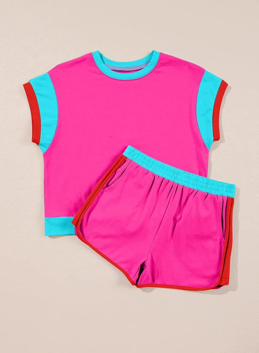 blibean Girls 2025 Summer Clothes Sets Kids Colorblock Matching Outfits Size 6-15 Years
