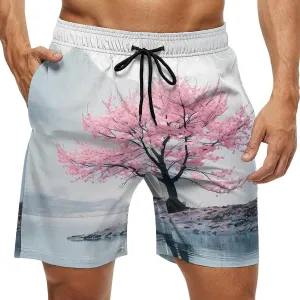 Blossoming Flower Tree Men's Swim Trunks Quick Dry Board Shorts Breathable Summer Beach Shorts Bathing Suits