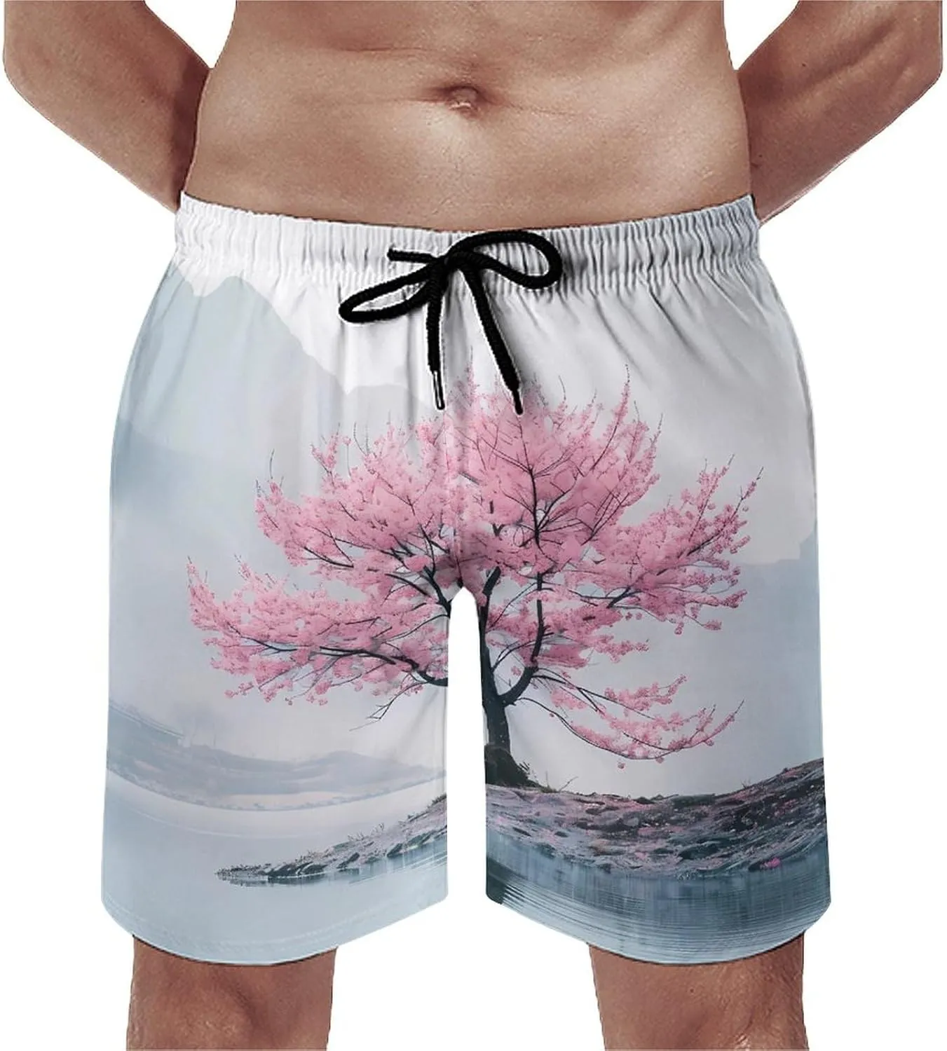 Blossoming Flower Tree Men's Swim Trunks Quick Dry Board Shorts Breathable Summer Beach Shorts Bathing Suits