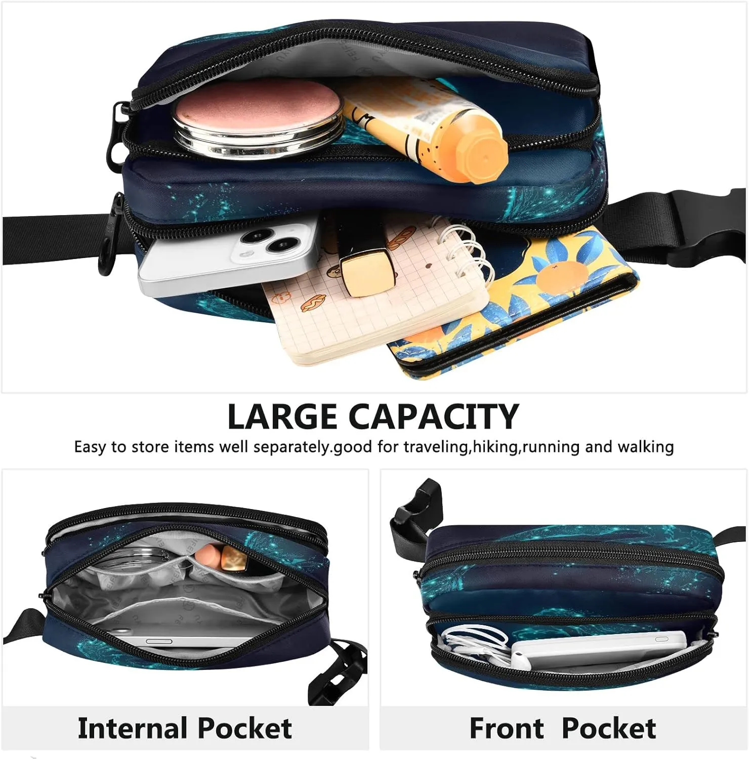 Blue Mermaid Fanny Packs for Women Girl Crossbody Bags Everywhere Belt Bag with Adjustable Strap Fashion Waist Pack for Travel Daily Running