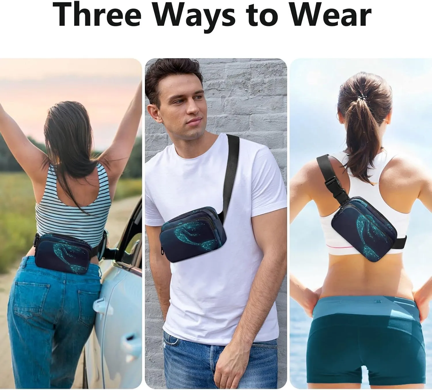 Blue Mermaid Fanny Packs for Women Girl Crossbody Bags Everywhere Belt Bag with Adjustable Strap Fashion Waist Pack for Travel Daily Running