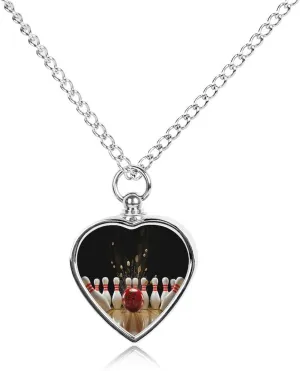 Bowling Ball Strikes Bowling Pins Pet Urn Necklace Heart Pendant Memorial Jewelry Ashes Keepsake for Dog Cat