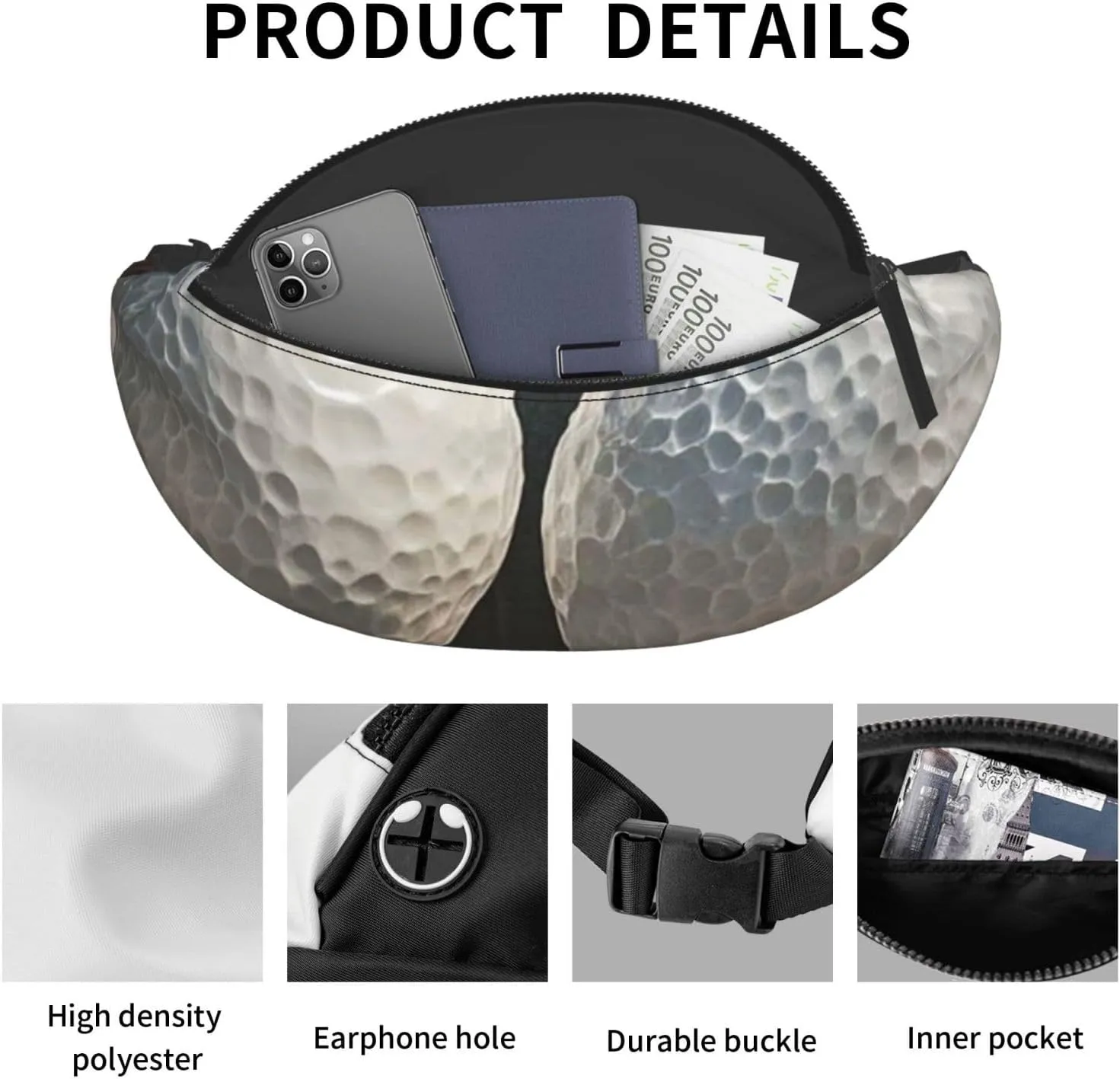 Bowling Balls Fanny Pack for Women Men Waist Bag Waterproof Belt Bag with Adjustable Strap