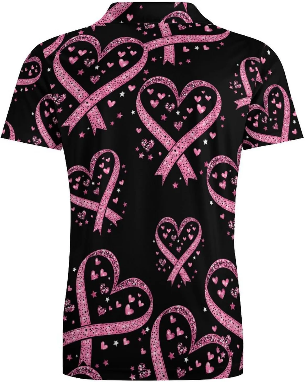 Breast Cancer Awareness Ribbon Heart Men's Polo-Shirt Regular-Fit Short Sleeve Sports Quick Dry Golf Tennis T-Shirt