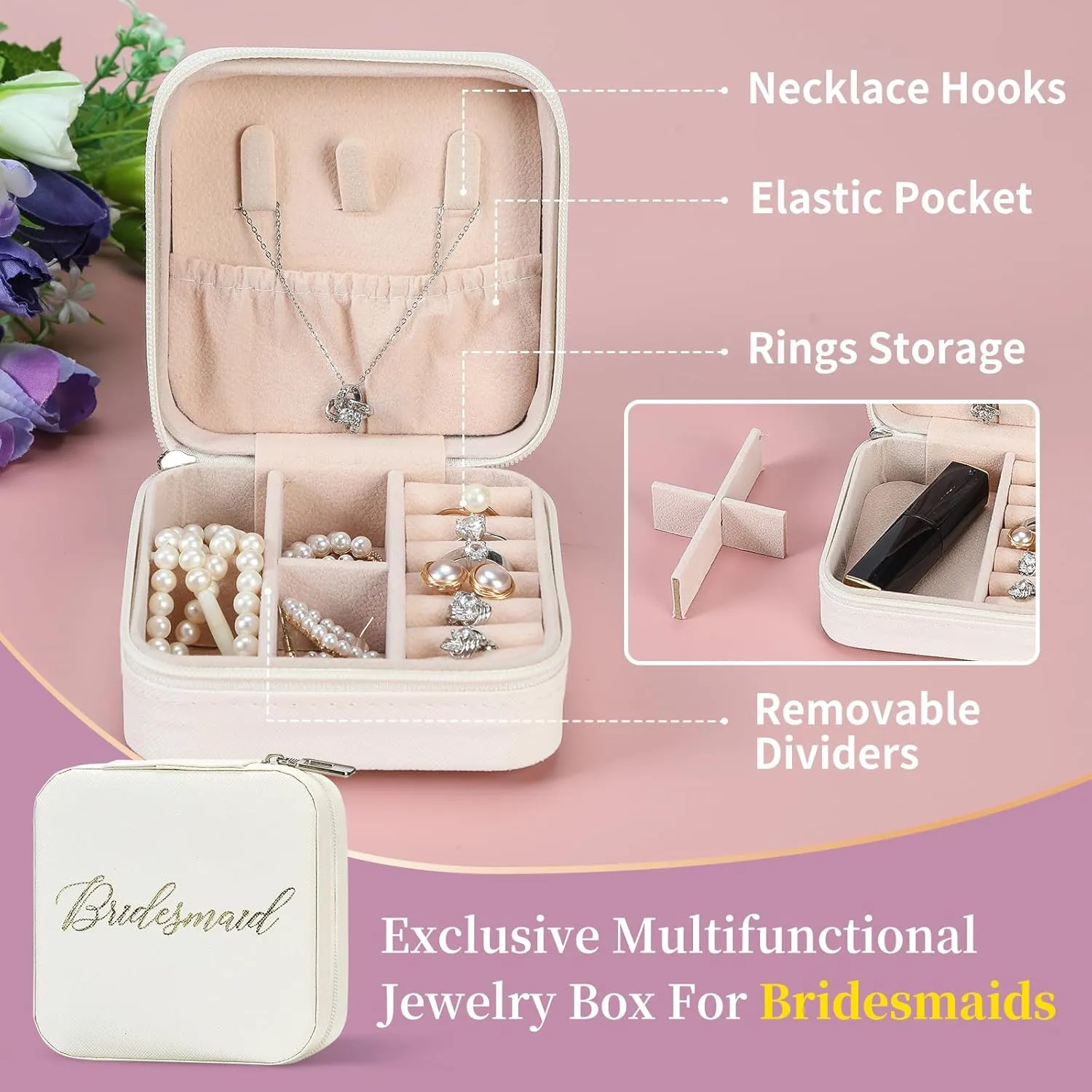 Bridesmaid Proposal Gifts Set - Will You Be My Bridesmaid 11 Goodies Bridal Shower Set With 6oz 304 Stainless Steel Cup, Travel Jewelry Box, Cosmetic Bags, Makeup Brushes, Eggs, and Invitation Cards