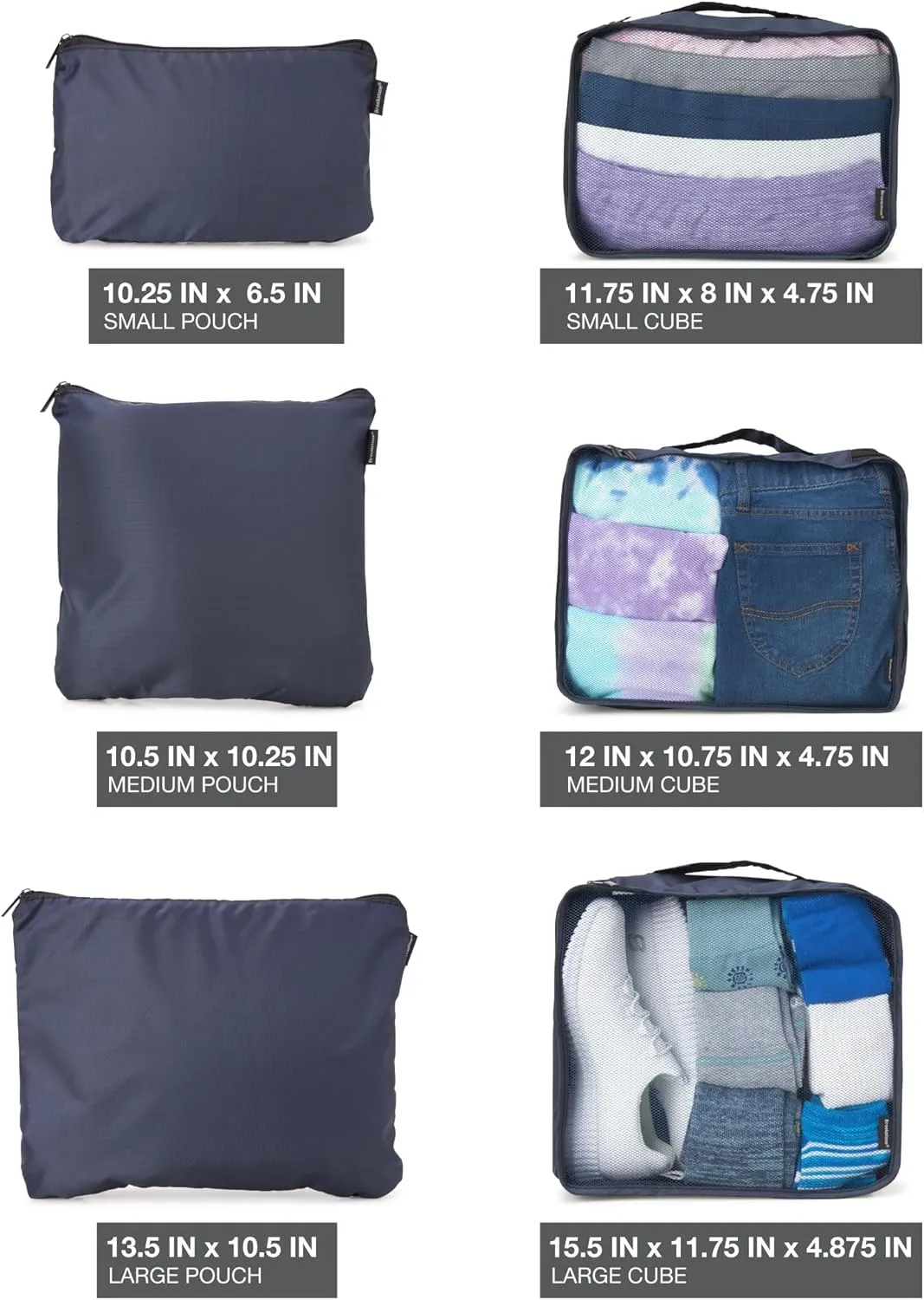 Brookstone Packing Cubes - 6 Piece Compression Packing Cubes for Travel - Tear Resistant Travel Essentials Bag Organizer Set, Blue