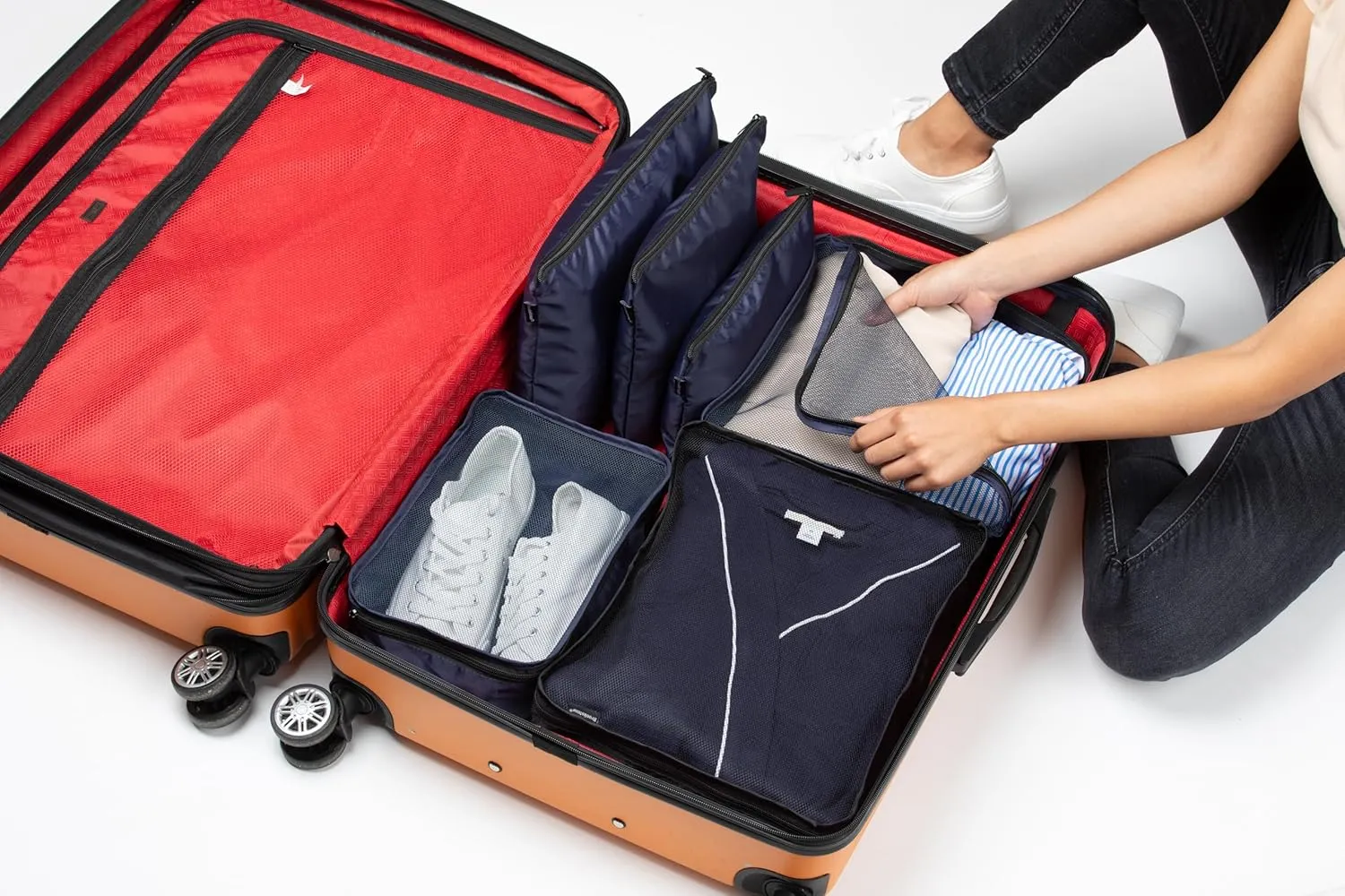 Brookstone Packing Cubes - 6 Piece Compression Packing Cubes for Travel - Tear Resistant Travel Essentials Bag Organizer Set, Blue