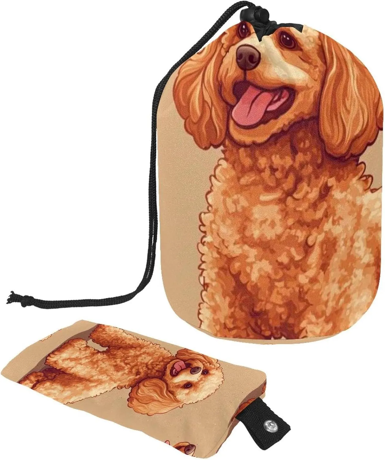 Brown Poodle Dogs Cute 25 Travel Cosmetic Bags Makeup Bag for Women, Foldable Drawstring Travel Cosmetic Bags, Portable Toiletry Bucket Bag