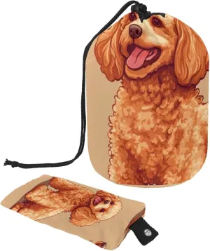 Brown Poodle Dogs Cute 25 Travel Cosmetic Bags Makeup Bag for Women, Foldable Drawstring Travel Cosmetic Bags, Portable Toiletry Bucket Bag