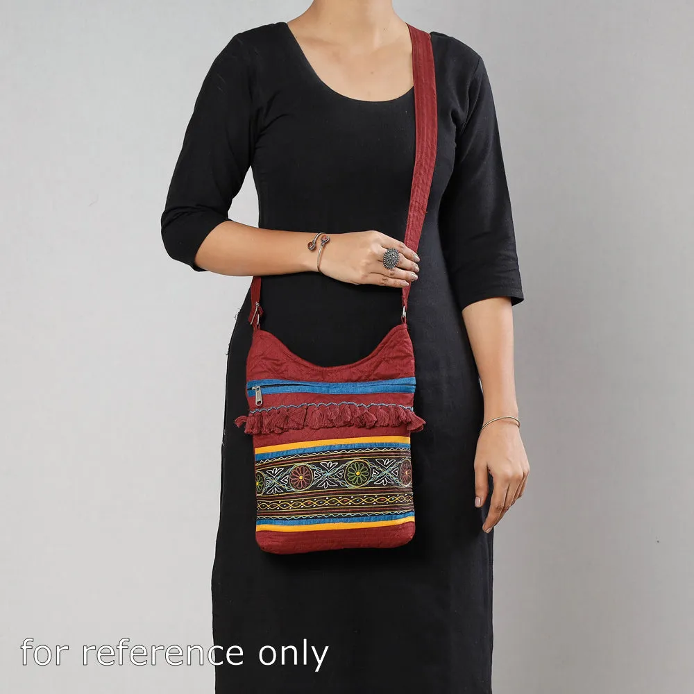Brown - Traditional Rogan Hand Painted Silk Bead Work Sling Bag with Tassles