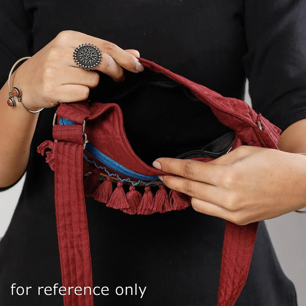 Brown - Traditional Rogan Hand Painted Silk Bead Work Sling Bag with Tassles