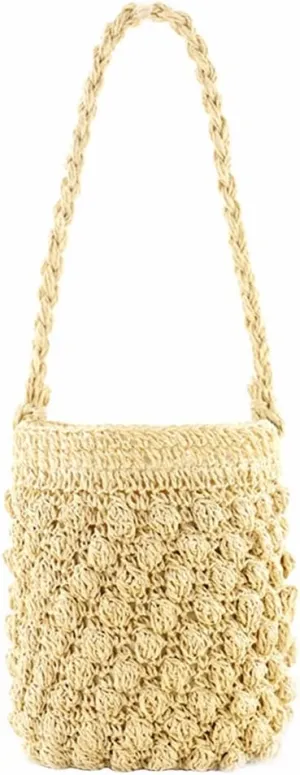 Bucket Bags For Women Handmade Drawstring Beach Shoulder Bags Rattan Woven Handbags