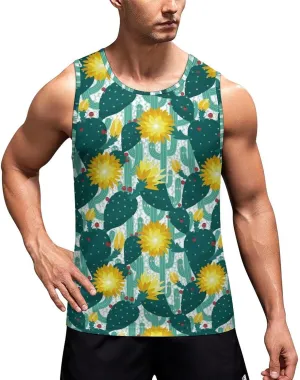 Cactus and Flowers Men's Tank Tops Summer Sleeveless T-Shirts Gym Workout Tee Casual Beach Tee