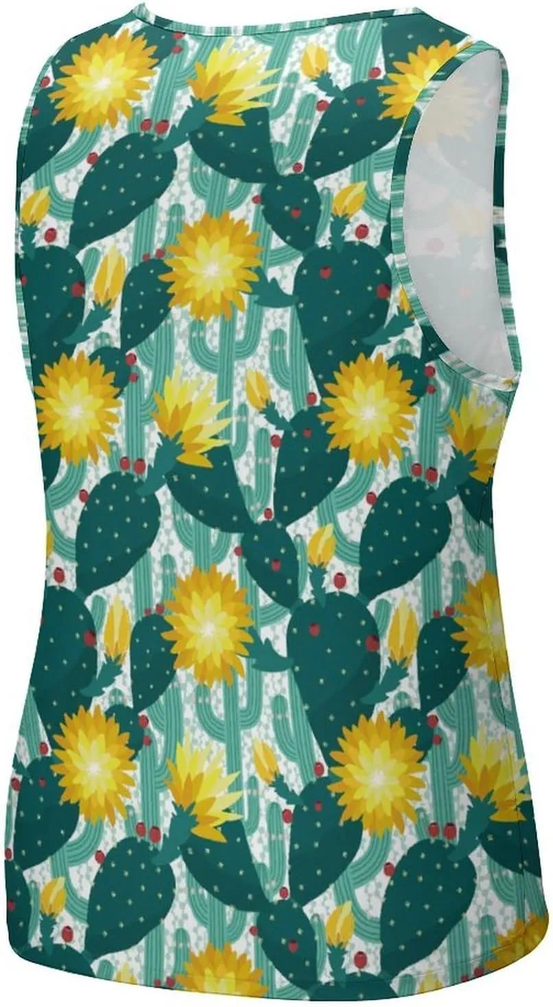 Cactus and Flowers Men's Tank Tops Summer Sleeveless T-Shirts Gym Workout Tee Casual Beach Tee