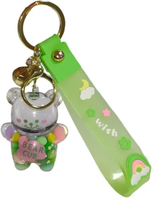 Caiyao Bear Liquid Floating Cute Keychains Bag Charm Wristlet Bracelet Key Ring for Women Girls