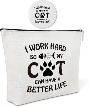 Canvas Makeup Bag with Mirror,Cat Purse Zipper Cosmetic Bag,Travel Makeup Pouch,Makeup Bag for Purse,Birthday Gift,Graduation Gift,Friendship Gift for Cat Lover,Women,Girls,Her,Friend,Sister,16