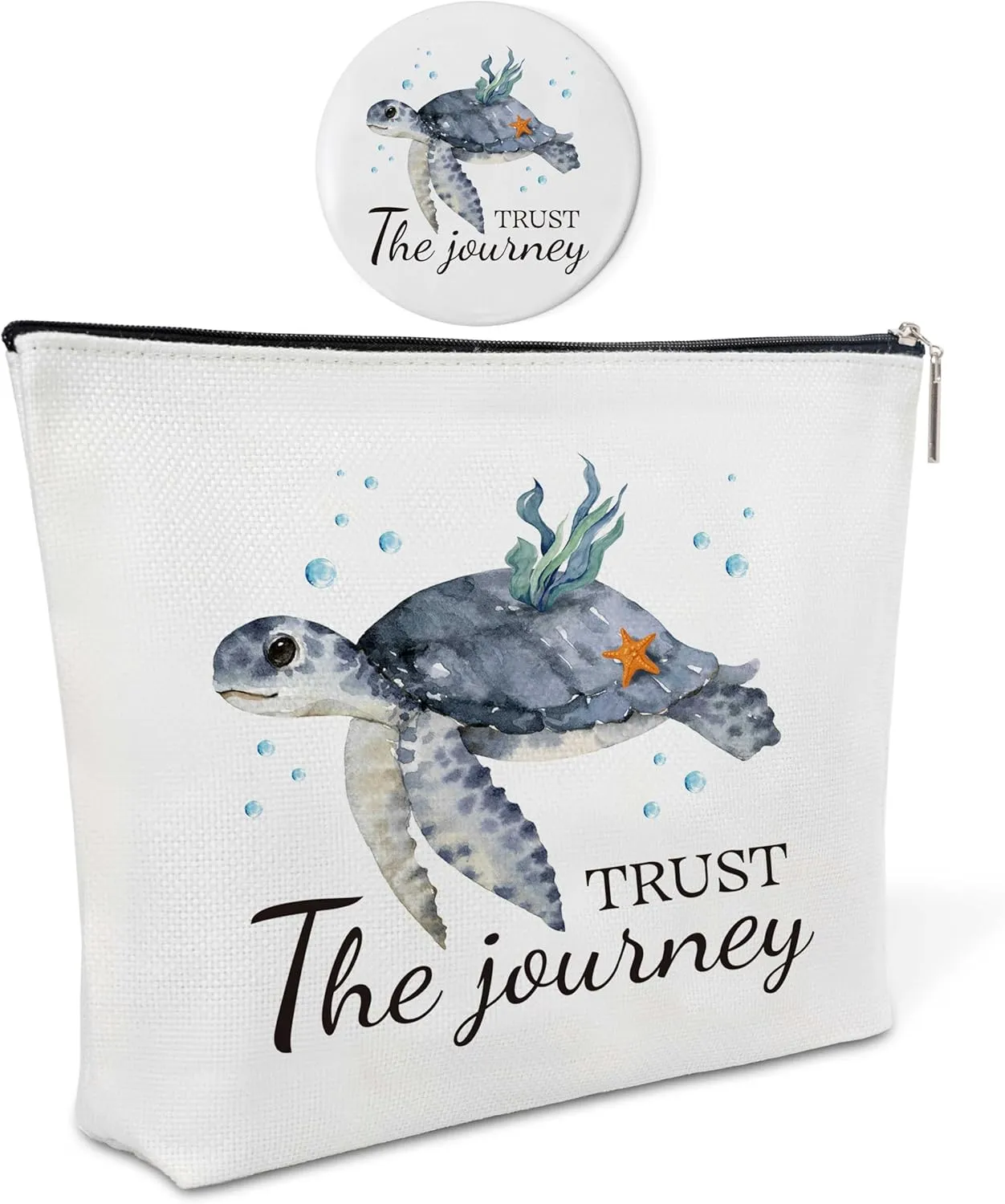 Canvas Makeup Bag with Mirror,Sea Turtle Purse Zipper Cosmetic Bag,Travel Makeup Pouch,Makeup Bag for Purse,Turtle Gift,Birthday Gift,Graduation Gift for Sister,Women,Girls,Her,Friend,Niece,Coworker,9