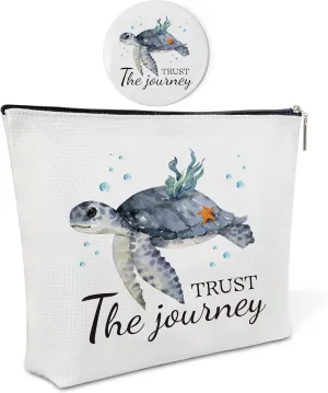 Canvas Makeup Bag with Mirror,Sea Turtle Purse Zipper Cosmetic Bag,Travel Makeup Pouch,Makeup Bag for Purse,Turtle Gift,Birthday Gift,Graduation Gift for Sister,Women,Girls,Her,Friend,Niece,Coworker,9