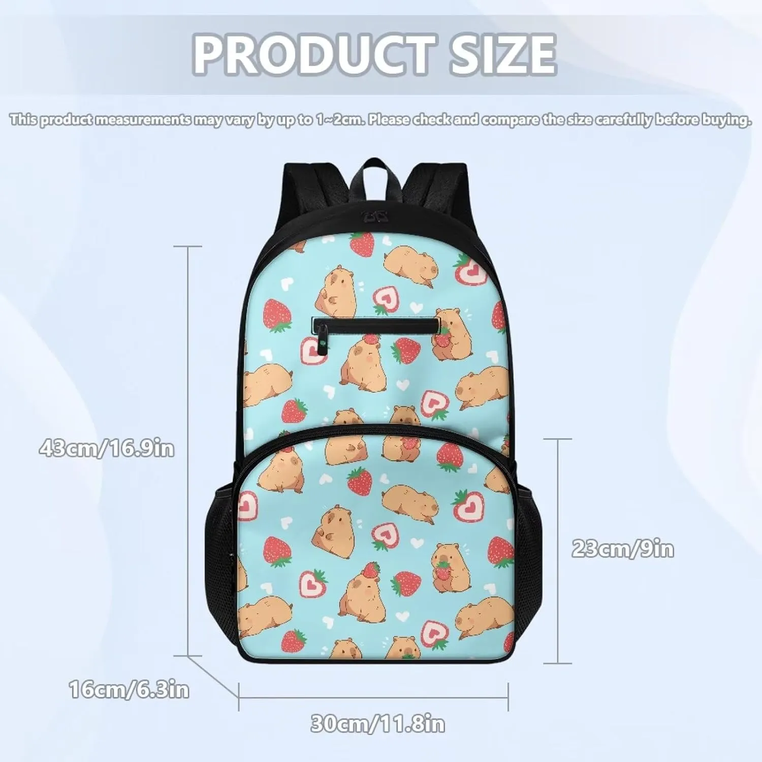 Capybara Backpack Set Strawberry Print Boys Bookbag with Lunch Box Pencil Pouch Boys Elementary Insulated Lunch Bag for Kids Large Capacity Backpack for School
