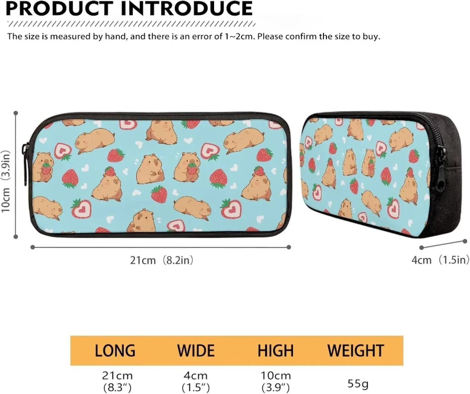 Capybara Backpack Set Strawberry Print Boys Bookbag with Lunch Box Pencil Pouch Boys Elementary Insulated Lunch Bag for Kids Large Capacity Backpack for School