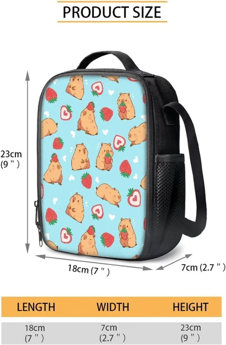 Capybara Backpack Set Strawberry Print Boys Bookbag with Lunch Box Pencil Pouch Boys Elementary Insulated Lunch Bag for Kids Large Capacity Backpack for School