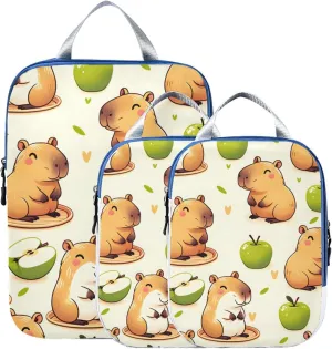 Capybara Green Compression Packing Cubes for Travel Packing Organizers Backpack 3 Pack Luggage Travel Essentials Carry Must Haves Waterproof Suitcase Storage Bags