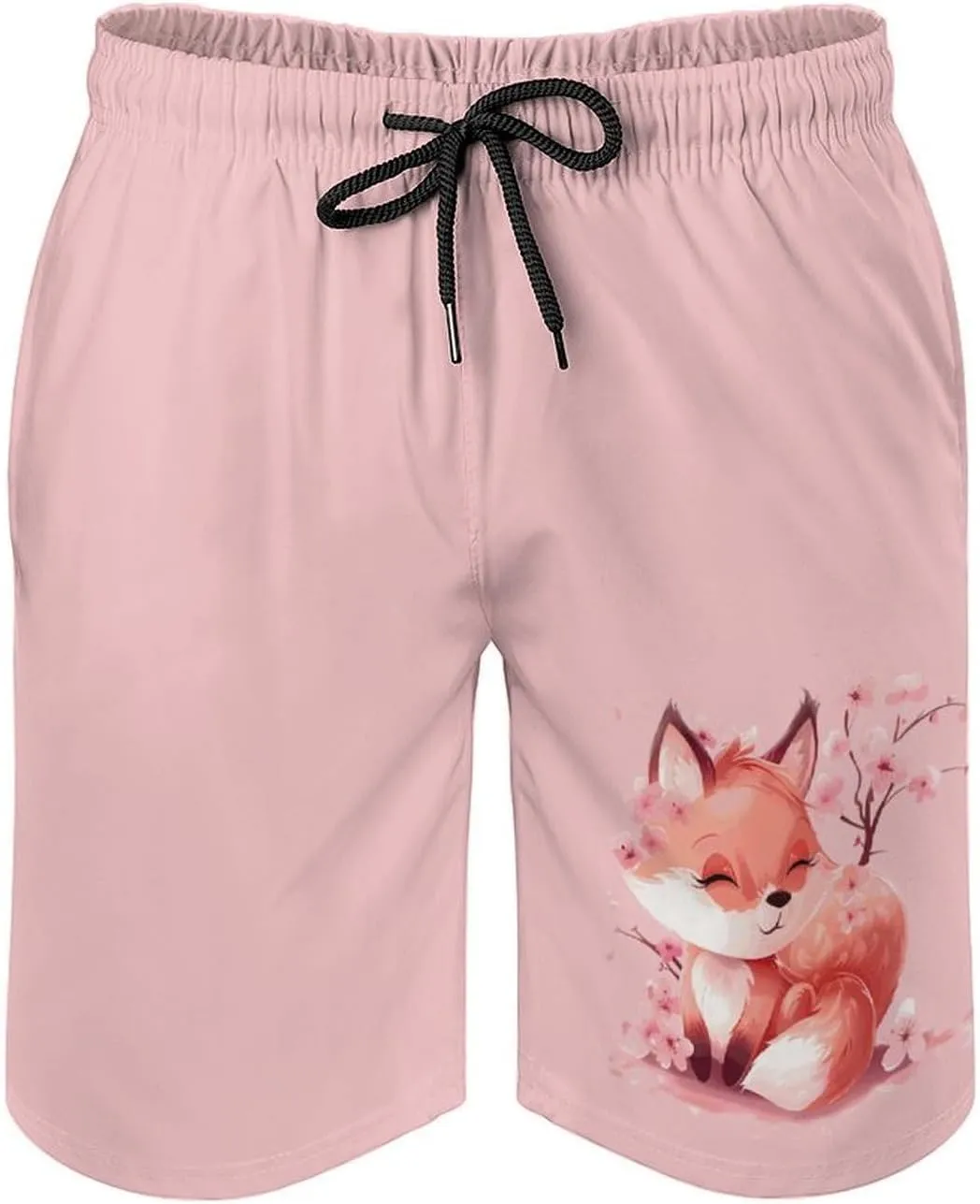 Cherry Flowers Fox Men's Swim Trunks Quick Dry Board Shorts Breathable Summer Beach Shorts Bathing Suits