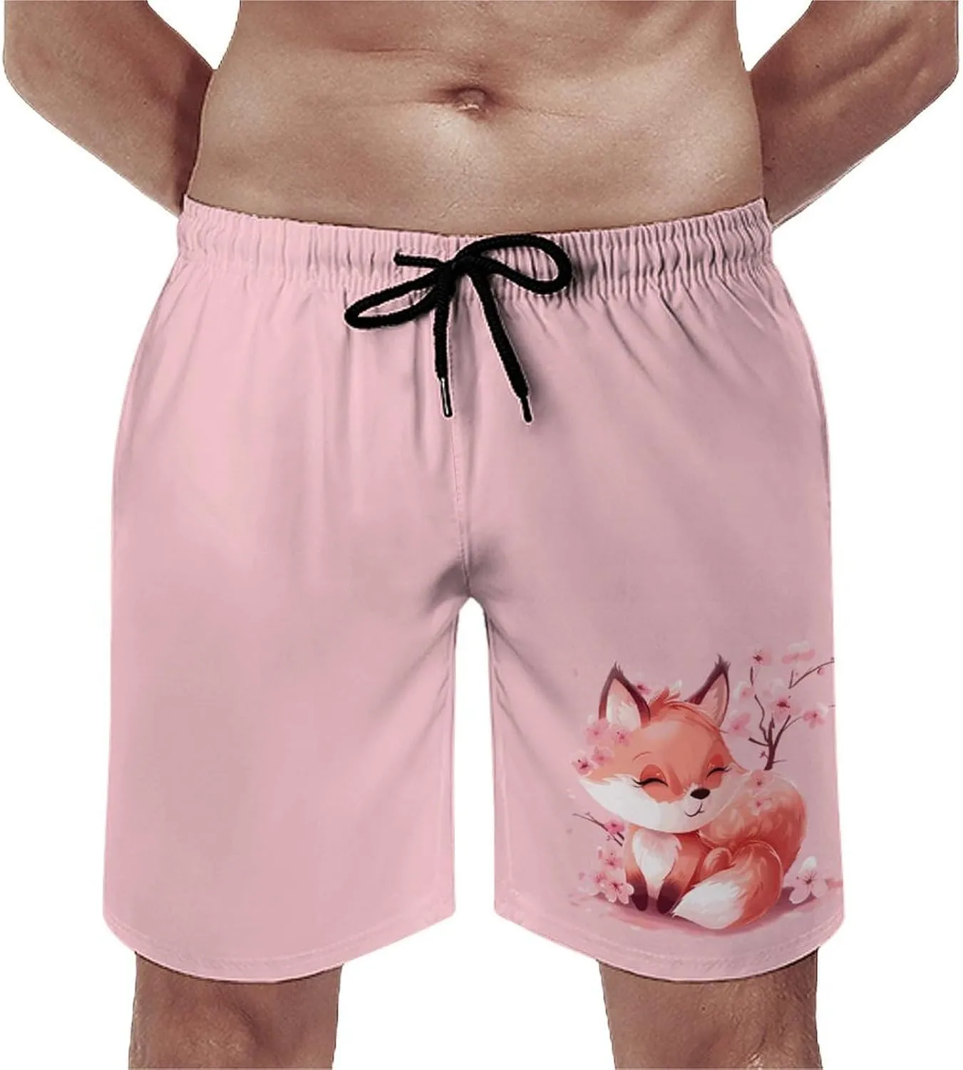 Cherry Flowers Fox Men's Swim Trunks Quick Dry Board Shorts Breathable Summer Beach Shorts Bathing Suits