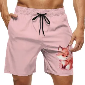 Cherry Flowers Fox Men's Swim Trunks Quick Dry Board Shorts Breathable Summer Beach Shorts Bathing Suits