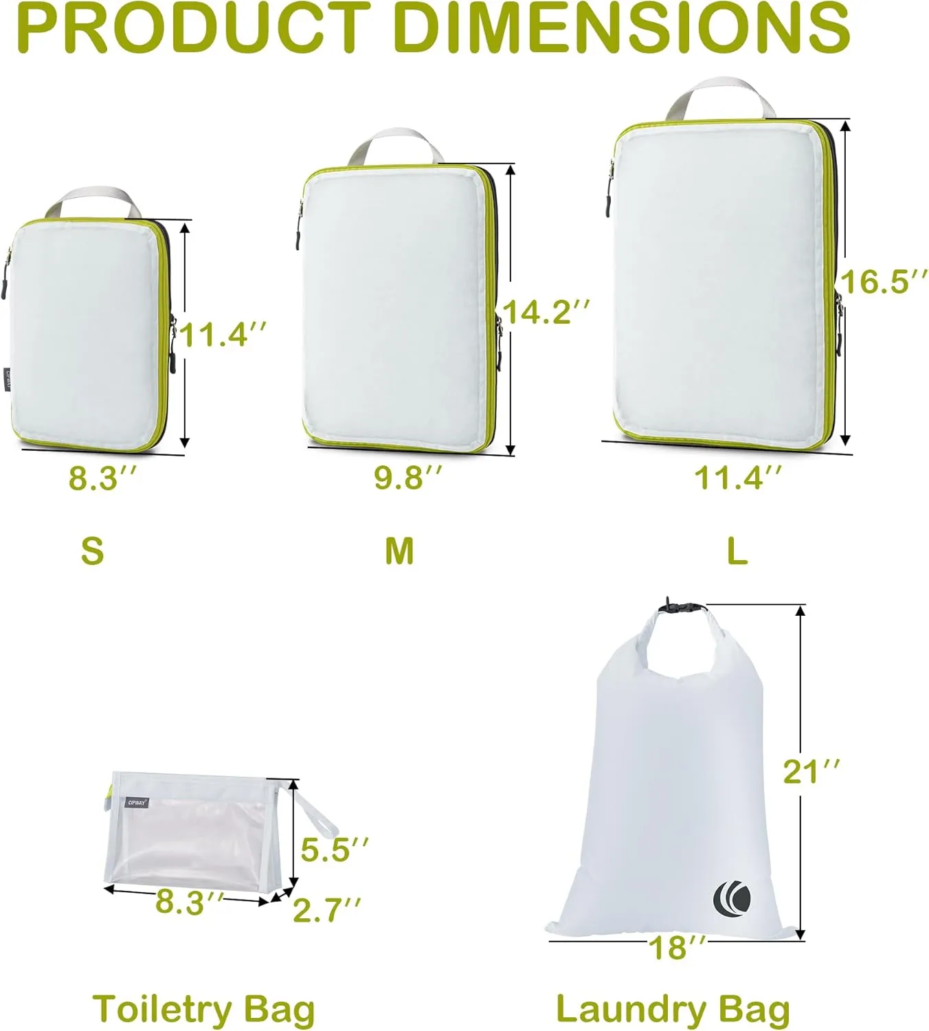 Cipway Compression Packing Cubes, See Through Mesh Luggage Organizer Bags, Travel Essentials for Carry on Suitcase with Laundry Bag and Clear Toiletries Bag6 Pcs,White