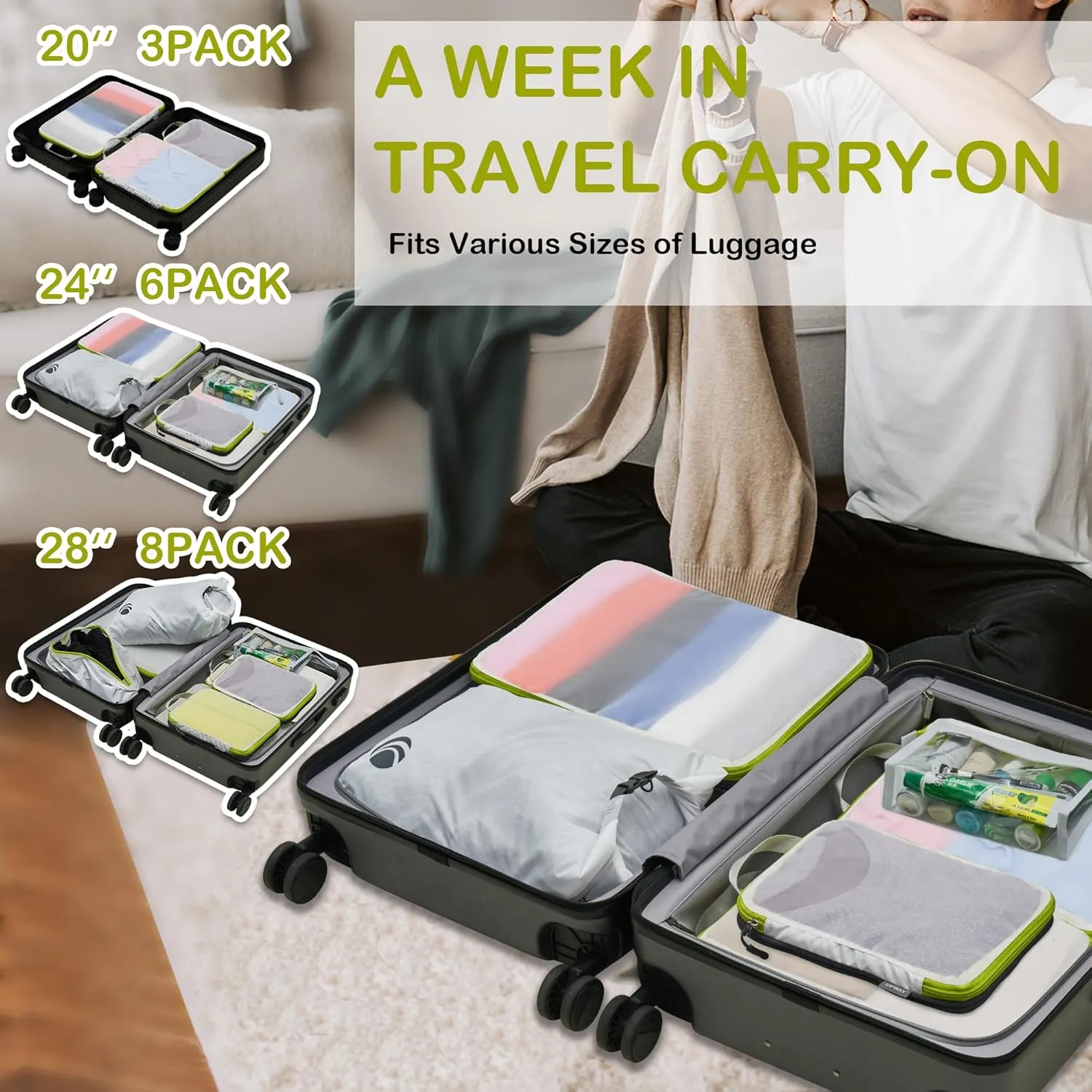 Cipway Compression Packing Cubes, See Through Mesh Luggage Organizer Bags, Travel Essentials for Carry on Suitcase with Laundry Bag and Clear Toiletries Bag6 Pcs,White