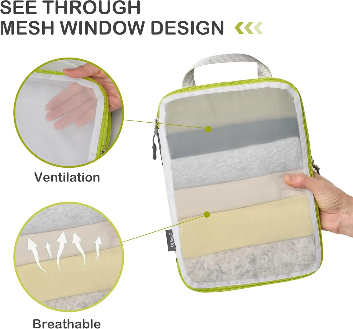 Cipway Compression Packing Cubes, See Through Mesh Luggage Organizer Bags, Travel Essentials for Carry on Suitcase with Laundry Bag and Clear Toiletries Bag6 Pcs,White