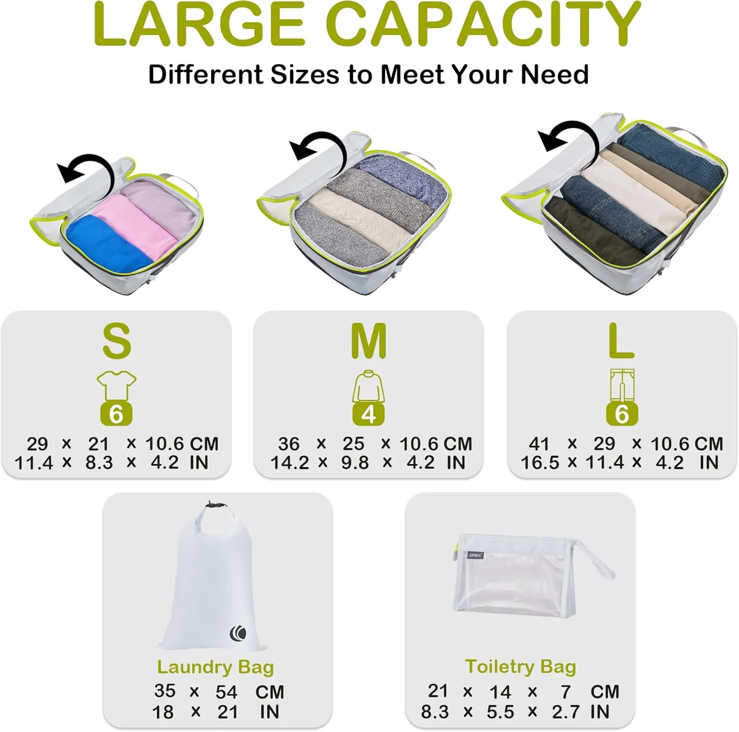 Cipway Compression Packing Cubes, See Through Mesh Luggage Organizer Bags, Travel Essentials for Carry on Suitcase with Laundry Bag and Clear Toiletries Bag6 Pcs,White