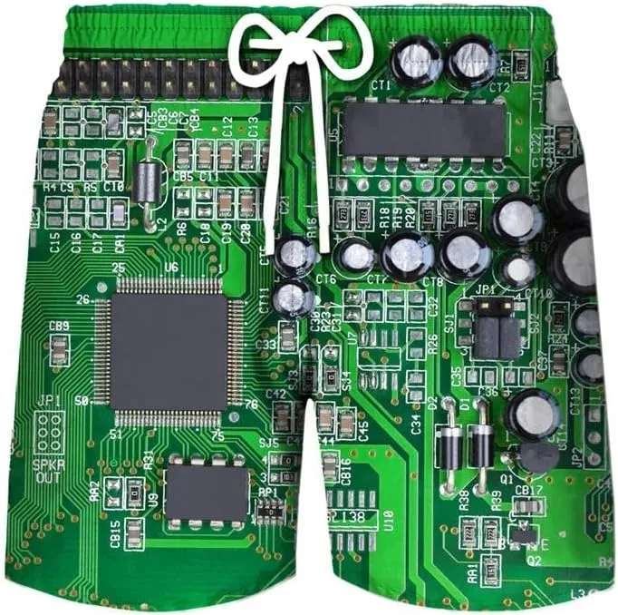 Circuit Board Graphic Shorts Pants Men Summer Beach Shorts 3D Printing Swimsuit Gym Surf Swim Trunks