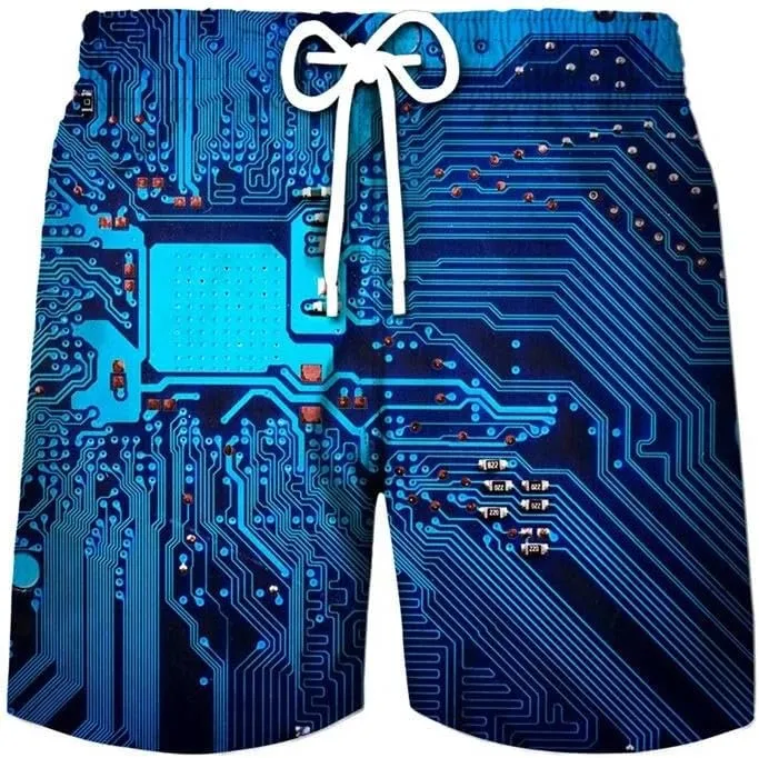 Circuit Board Graphic Shorts Pants Men Summer Beach Shorts 3D Printing Swimsuit Gym Surf Swim Trunks