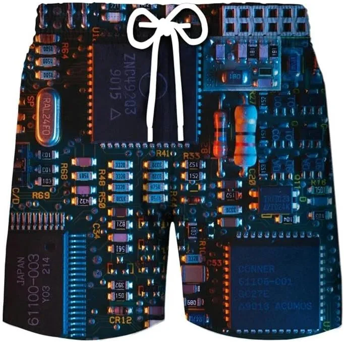 Circuit Board Graphic Shorts Pants Men Summer Beach Shorts 3D Printing Swimsuit Gym Surf Swim Trunks